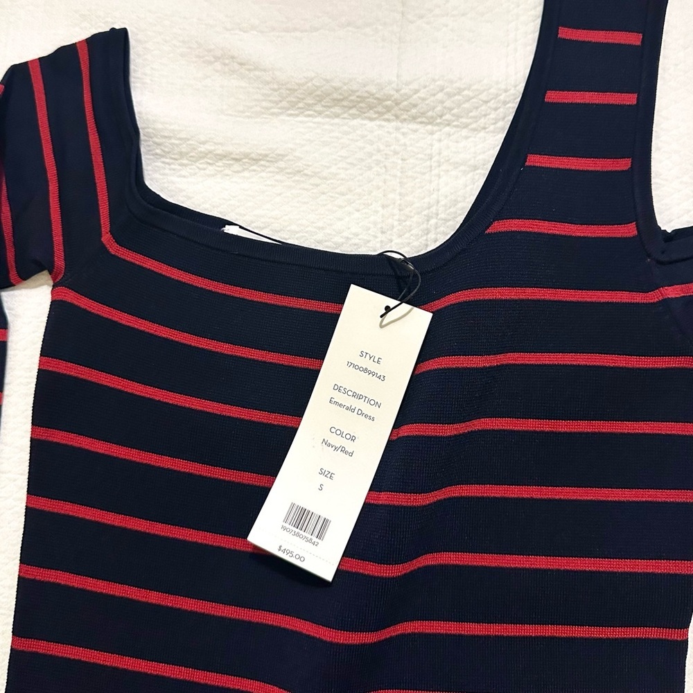 NWT💕 Veronica Beard Navy Red Off Shoulder Bodycon Dress - Small - Picture 5 of 7